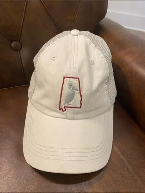 Mobile Bay Alabama State Pelican Cream Adjustable Baseball Cap Hat Mesh